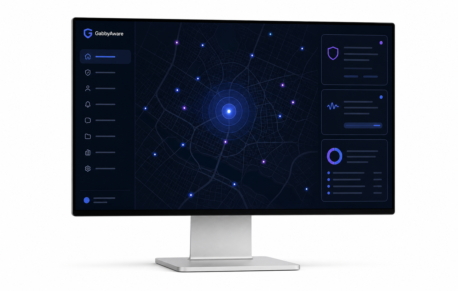 GabbyAware situational-awareness dashboard displayed on a desktop monitor